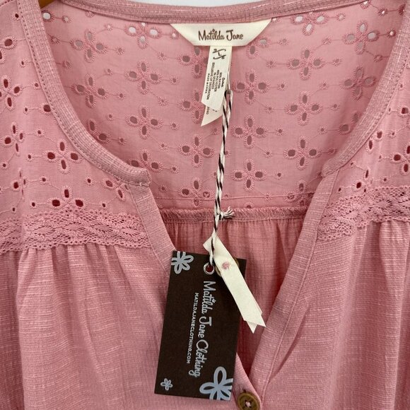 Matilda Jane Heart to Heart Possibilities Pink Knit Henley Popover Top Large NWT - Picture 3 of 5